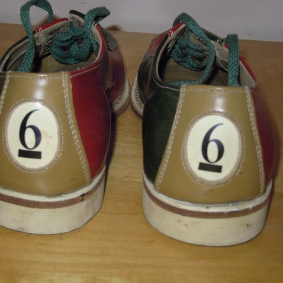Vintage Men's 50s Size 6.5 Brunswick Bowling Shoes Red Green Leather Lace-Up USA - Picture 3 of 4